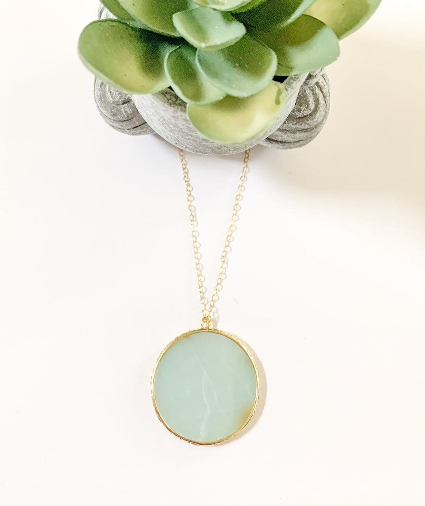 Natural Gemstone Gold Wafer Pendant Necklace | necklace | www.newwavesupplyco.com