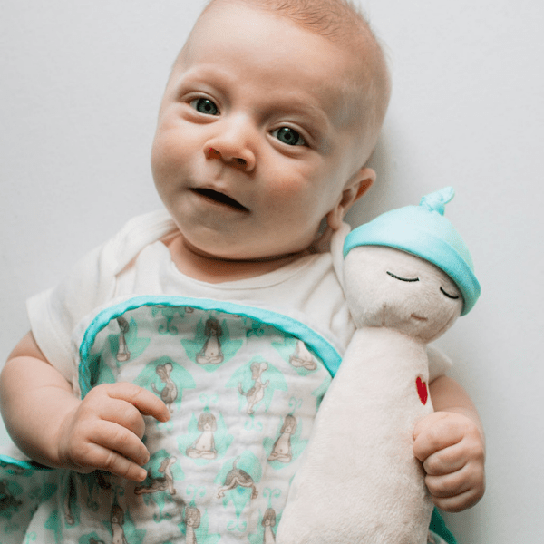 Yoga Dog Swaddle & Matching Doll Set in Green | swaddle + baby doll | www.newwavesupplyco.com